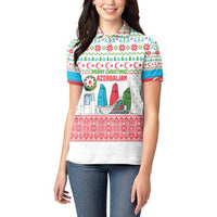 Azerbaijan Christmas Women Polo Shirt with Baku Skyline Azerbaijan Flag and Red Green Snowflake Pattern Design - Wonder Print Shop