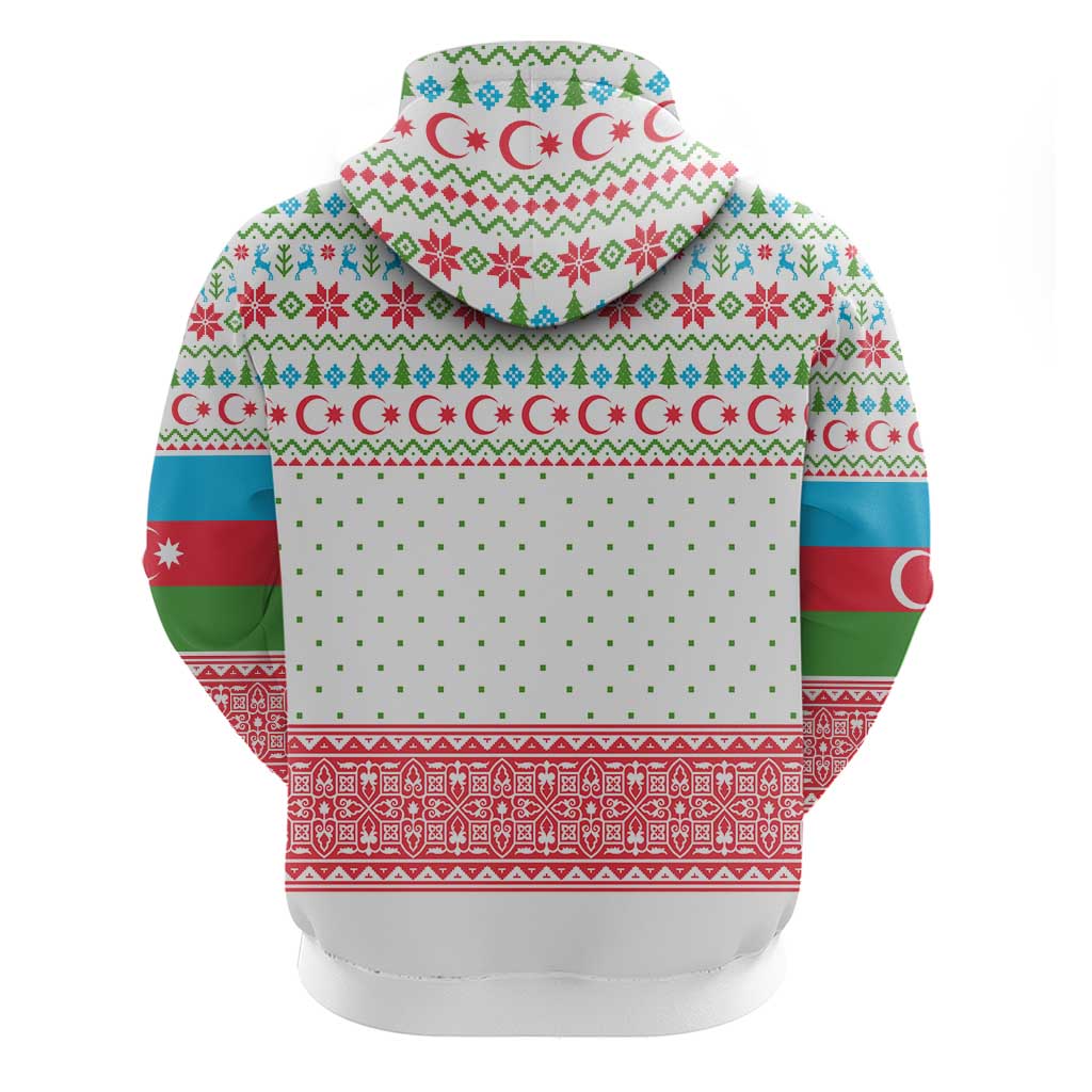 Azerbaijan Christmas Zip Hoodie with Baku Skyline Azerbaijan Flag and Red Green Snowflake Pattern Design - Wonder Print Shop