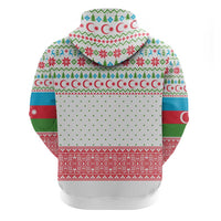 Azerbaijan Christmas Zip Hoodie with Baku Skyline Azerbaijan Flag and Red Green Snowflake Pattern Design - Wonder Print Shop