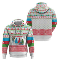 Azerbaijan Christmas Zip Hoodie with Baku Skyline Azerbaijan Flag and Red Green Snowflake Pattern Design - Wonder Print Shop