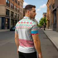 Azerbaijan Christmas Zipper Polo Shirt with Baku Skyline Azerbaijan Flag and Red Green Snowflake Pattern Design - Wonder Print Shop