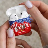Slovakia Christmas AirPods Case with Santa and Dancers by Campfire Snowy Mountains and Red Blue Snowflake Pattern Design - Wonder Print Shop