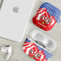 Slovakia Christmas AirPods Case with Santa and Dancers by Campfire Snowy Mountains and Red Blue Snowflake Pattern Design - Wonder Print Shop
