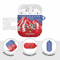 Slovakia Christmas AirPods Case with Santa and Dancers by Campfire Snowy Mountains and Red Blue Snowflake Pattern Design - Wonder Print Shop