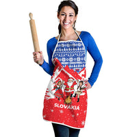 Slovakia Christmas Apron with Santa and Dancers by Campfire Snowy Mountains and Red Blue Snowflake Pattern Design - Wonder Print Shop