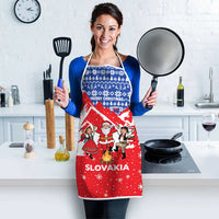 Slovakia Christmas Apron with Santa and Dancers by Campfire Snowy Mountains and Red Blue Snowflake Pattern Design - Wonder Print Shop