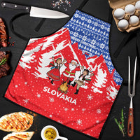 Slovakia Christmas Apron with Santa and Dancers by Campfire Snowy Mountains and Red Blue Snowflake Pattern Design - Wonder Print Shop