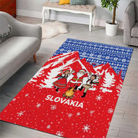 Slovakia Christmas Area Rug with Santa and Dancers by Campfire Snowy Mountains and Red Blue Snowflake Pattern Design - Wonder Print Shop