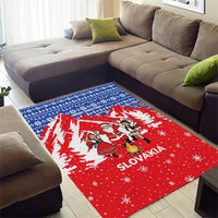 Slovakia Christmas Area Rug with Santa and Dancers by Campfire Snowy Mountains and Red Blue Snowflake Pattern Design - Wonder Print Shop