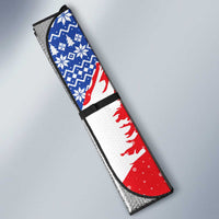 Slovakia Christmas Auto Sun Shade with Santa and Dancers by Campfire Snowy Mountains and Red Blue Snowflake Pattern Design - Wonder Print Shop