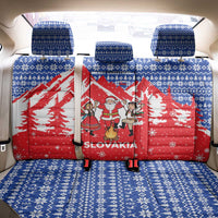 Slovakia Christmas Back Car Seat Cover with Santa and Dancers by Campfire Snowy Mountains and Red Blue Snowflake Pattern Design - Wonder Print Shop