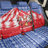 Slovakia Christmas Back Car Seat Cover with Santa and Dancers by Campfire Snowy Mountains and Red Blue Snowflake Pattern Design - Wonder Print Shop