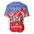 Slovakia Christmas Baseball Jersey with Santa and Dancers by Campfire Snowy Mountains and Red Blue Snowflake Pattern Design - Wonder Print Shop