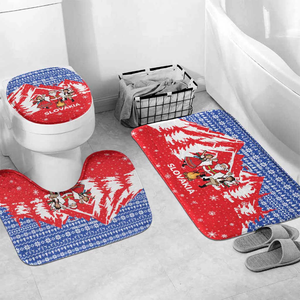 Slovakia Christmas Bathroom Set with Santa and Dancers by Campfire Snowy Mountains and Red Blue Snowflake Pattern Design - Wonder Print Shop