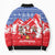Slovakia Christmas Bomber Puffer Jacket with Santa and Dancers by Campfire Snowy Mountains and Red Blue Snowflake Pattern Design - Wonder Print Shop
