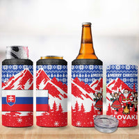 Slovakia Christmas 4 in 1 Can Cooler Tumbler with Santa and Dancers by Campfire Snowy Mountains and Red Blue Snowflake Pattern Design - Wonder Print Shop