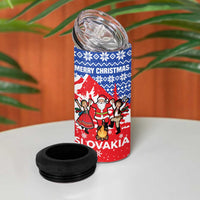 Slovakia Christmas 4 in 1 Can Cooler Tumbler with Santa and Dancers by Campfire Snowy Mountains and Red Blue Snowflake Pattern Design - Wonder Print Shop