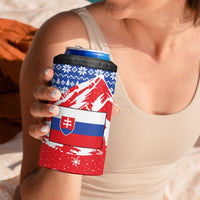 Slovakia Christmas 4 in 1 Can Cooler Tumbler with Santa and Dancers by Campfire Snowy Mountains and Red Blue Snowflake Pattern Design - Wonder Print Shop