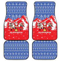 Slovakia Christmas Car Mats with Santa and Dancers by Campfire Snowy Mountains and Red Blue Snowflake Pattern Design - Wonder Print Shop