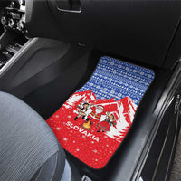 Slovakia Christmas Car Mats with Santa and Dancers by Campfire Snowy Mountains and Red Blue Snowflake Pattern Design - Wonder Print Shop