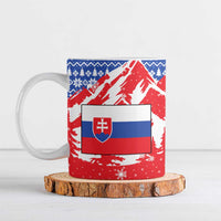 Slovakia Christmas Ceramic Mug with Santa and Dancers by Campfire Snowy Mountains and Red Blue Snowflake Pattern Design - Wonder Print Shop