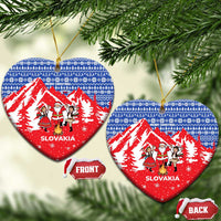 Slovakia Christmas Ceramic Ornament with Santa and Dancers by Campfire Snowy Mountains and Red Blue Snowflake Pattern Design - Wonder Print Shop