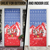 Slovakia Christmas Door Cover with Santa and Dancers by Campfire Snowy Mountains and Red Blue Snowflake Pattern Design - Wonder Print Shop
