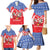 Slovakia Christmas Family Matching Mermaid Dress and Hawaiian Shirt with Santa and Dancers by Campfire Snowy Mountains and Red Blue Snowflake Pattern Design - Wonder Print Shop