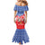 Slovakia Christmas Family Matching Mermaid Dress and Hawaiian Shirt with Santa and Dancers by Campfire Snowy Mountains and Red Blue Snowflake Pattern Design - Wonder Print Shop