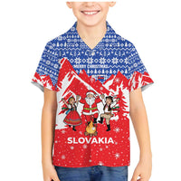 Slovakia Christmas Family Matching Mermaid Dress and Hawaiian Shirt with Santa and Dancers by Campfire Snowy Mountains and Red Blue Snowflake Pattern Design - Wonder Print Shop