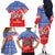 Slovakia Christmas Family Matching Off The Shoulder Long Sleeve Dress and Hawaiian Shirt with Santa and Dancers by Campfire Snowy Mountains and Red Blue Snowflake Pattern Design - Wonder Print Shop