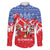 Slovakia Christmas Family Matching Off The Shoulder Long Sleeve Dress and Hawaiian Shirt with Santa and Dancers by Campfire Snowy Mountains and Red Blue Snowflake Pattern Design - Wonder Print Shop