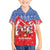 Slovakia Christmas Family Matching Off The Shoulder Long Sleeve Dress and Hawaiian Shirt with Santa and Dancers by Campfire Snowy Mountains and Red Blue Snowflake Pattern Design - Wonder Print Shop