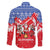 Slovakia Christmas Family Matching Off Shoulder Maxi Dress and Hawaiian Shirt with Santa and Dancers by Campfire Snowy Mountains and Red Blue Snowflake Pattern Design - Wonder Print Shop