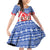Slovakia Christmas Family Matching Off Shoulder Short Dress and Hawaiian Shirt with Santa and Dancers by Campfire Snowy Mountains and Red Blue Snowflake Pattern Design - Wonder Print Shop
