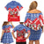 Slovakia Christmas Family Matching Off Shoulder Short Dress and Hawaiian Shirt with Santa and Dancers by Campfire Snowy Mountains and Red Blue Snowflake Pattern Design - Wonder Print Shop