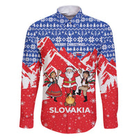 Slovakia Christmas Family Matching Puletasi and Hawaiian Shirt with Santa and Dancers by Campfire Snowy Mountains and Red Blue Snowflake Pattern Design - Wonder Print Shop