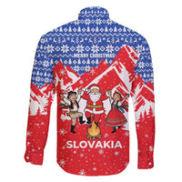 Slovakia Christmas Family Matching Puletasi and Hawaiian Shirt with Santa and Dancers by Campfire Snowy Mountains and Red Blue Snowflake Pattern Design - Wonder Print Shop