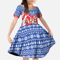Slovakia Christmas Family Matching Tank Maxi Dress and Hawaiian Shirt with Santa and Dancers by Campfire Snowy Mountains and Red Blue Snowflake Pattern Design - Wonder Print Shop