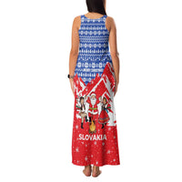 Slovakia Christmas Family Matching Tank Maxi Dress and Hawaiian Shirt with Santa and Dancers by Campfire Snowy Mountains and Red Blue Snowflake Pattern Design - Wonder Print Shop