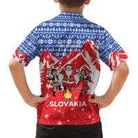 Slovakia Christmas Hawaiian Shirt with Santa and Dancers by Campfire Snowy Mountains and Red Blue Snowflake Pattern Design - Wonder Print Shop