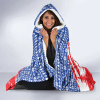 Slovakia Christmas Hooded Blanket with Santa and Dancers by Campfire Snowy Mountains and Red Blue Snowflake Pattern Design - Wonder Print Shop