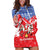 Slovakia Christmas Hoodie Dress with Santa and Dancers by Campfire Snowy Mountains and Red Blue Snowflake Pattern Design - Wonder Print Shop