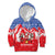 Slovakia Christmas Kid Hoodie with Santa and Dancers by Campfire Snowy Mountains and Red Blue Snowflake Pattern Design - Wonder Print Shop