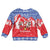 Slovakia Christmas Kid Ugly Christmas Sweater with Santa and Dancers by Campfire Snowy Mountains and Red Blue Snowflake Pattern Design - Wonder Print Shop