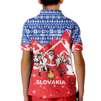 Slovakia Christmas Kid Polo Shirt with Santa and Dancers by Campfire Snowy Mountains and Red Blue Snowflake Pattern Design - Wonder Print Shop