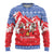 Slovakia Christmas Ugly Christmas Sweater with Santa and Dancers by Campfire Snowy Mountains and Red Blue Snowflake Pattern Design - Wonder Print Shop