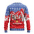 Slovakia Christmas Ugly Christmas Sweater with Santa and Dancers by Campfire Snowy Mountains and Red Blue Snowflake Pattern Design - Wonder Print Shop