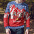 Slovakia Christmas Ugly Christmas Sweater with Santa and Dancers by Campfire Snowy Mountains and Red Blue Snowflake Pattern Design - Wonder Print Shop