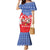 Slovakia Christmas Mermaid Dress with Santa and Dancers by Campfire Snowy Mountains and Red Blue Snowflake Pattern Design - Wonder Print Shop